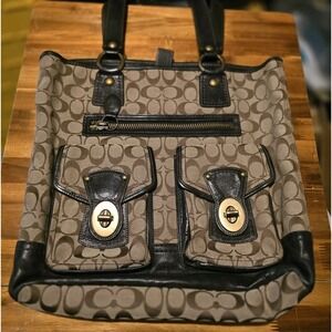 Y2k Coach Gigi Legacy 65th Anniversary Brown and Black Turnlock Large Tote Bag